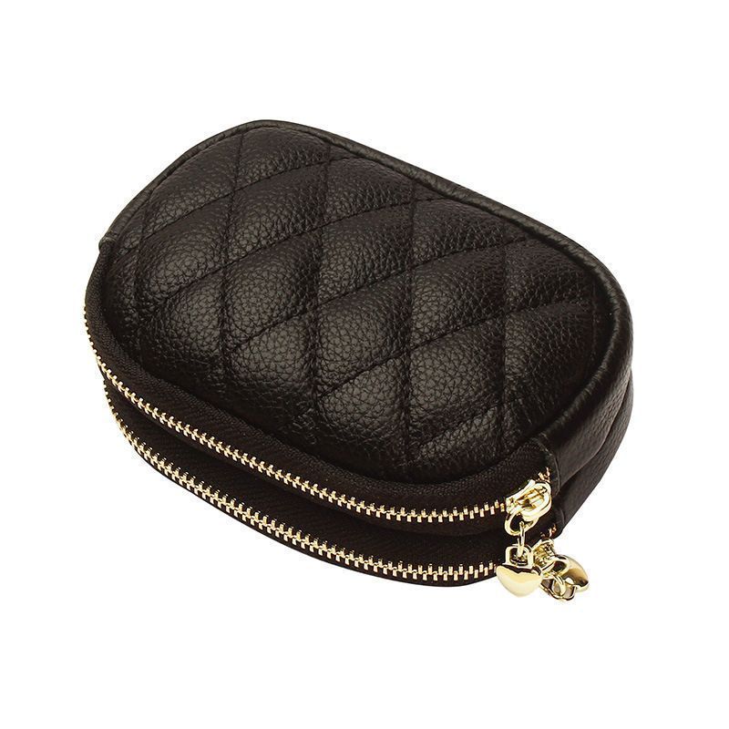 Factory direct sales of new diamond-shaped embroidered thread coin purse, keychain storage bag, double-zipper, large-capacity card case for women Item Picture