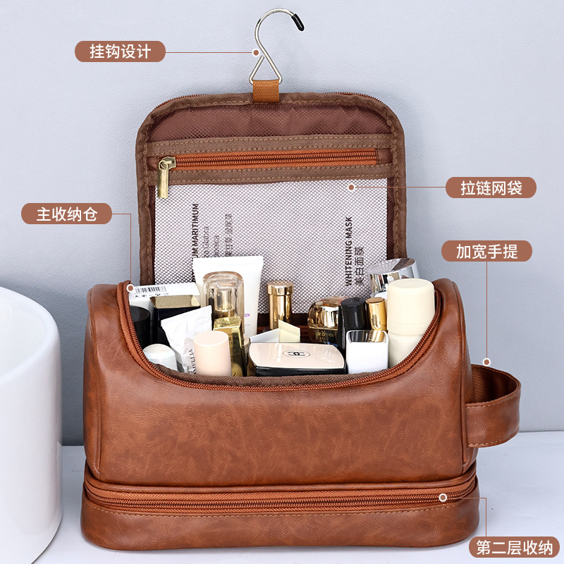 Cross-border Amazon double-layer men's makeup bag, storage bag, portable with hook, hand-held business travel toiletry bag Application Scenario