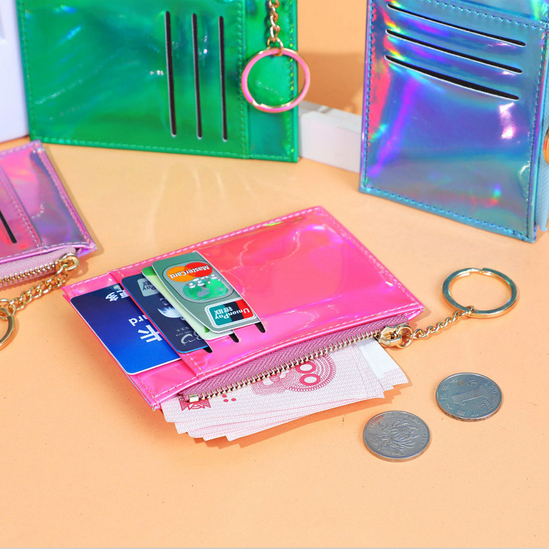 Factory supplies new Korean-style women's card case, card holder, laser sequined multi-slot coin purse, gift customization LOGO Specification drawing