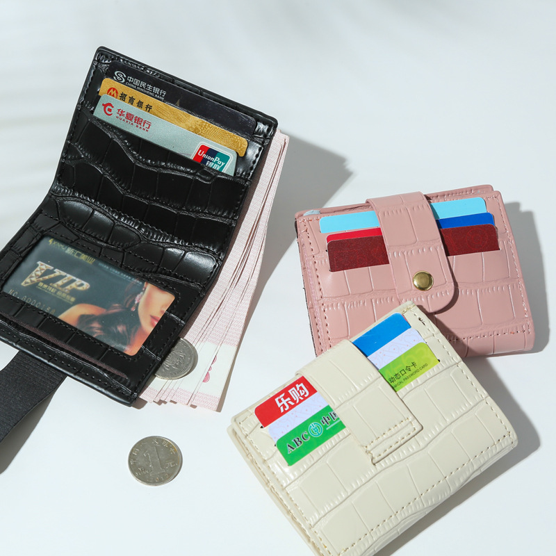 2022 New style women's wallet, short wallet, PU leather handbag, niche women's multi-position, crocodile pattern fixed logo full figure