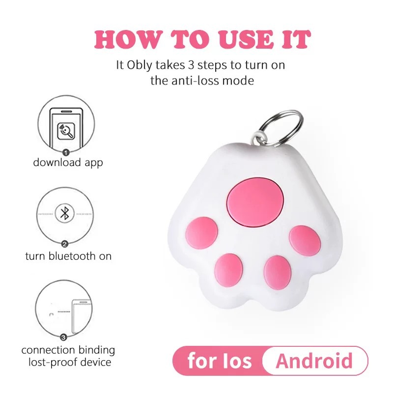 Dog paw Bluetooth anti-loss device, Bluetooth tracking finder, BLE low-power mobile phone, two-way alarm manufacturer in stock details Picture