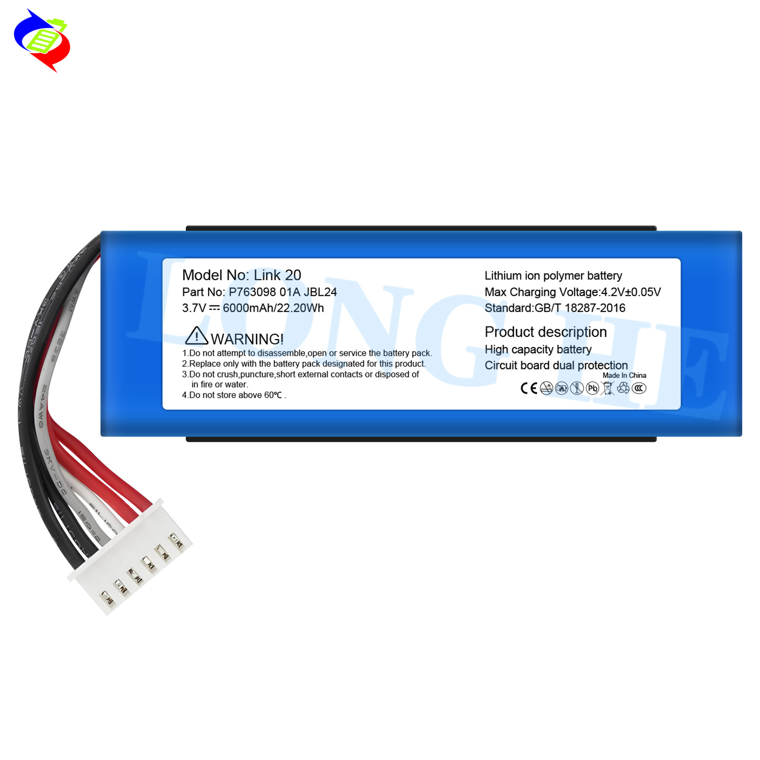 Suitable for JBL Link 20 Bluetooth speaker battery P763098 01A factory wholesale export 6000mah Item Picture
