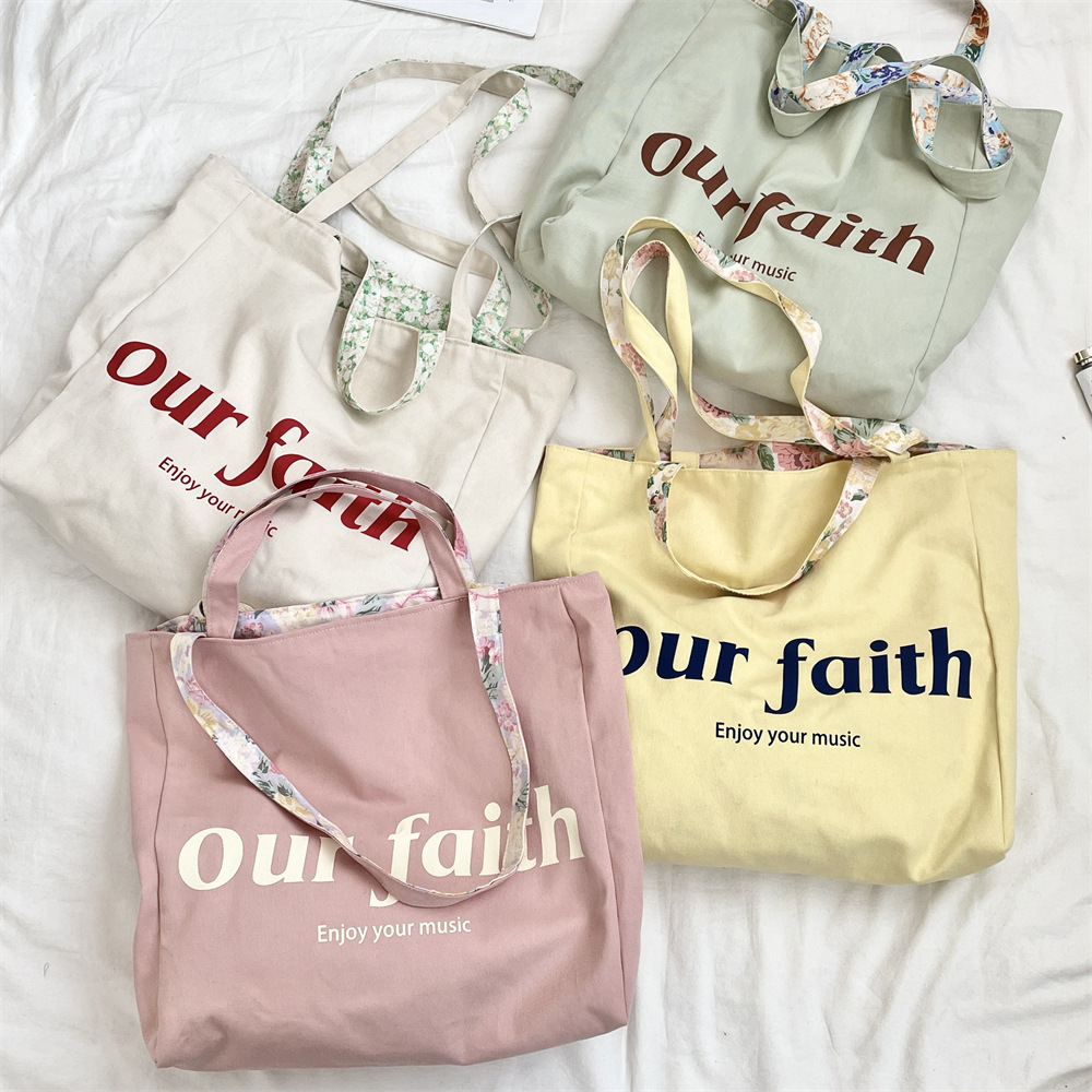 53311 Spring/Summer New printed and floral double-sided canvas bag, large-capacity commuter bag, Korean-style single-shoulder handbag full figure