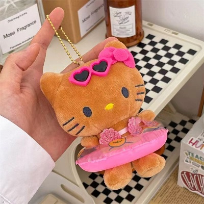 Swimming ring cat pendant, summer cute swimming ring doll, cartoon plush toy, bag hanging decoration, women's keychain full figure