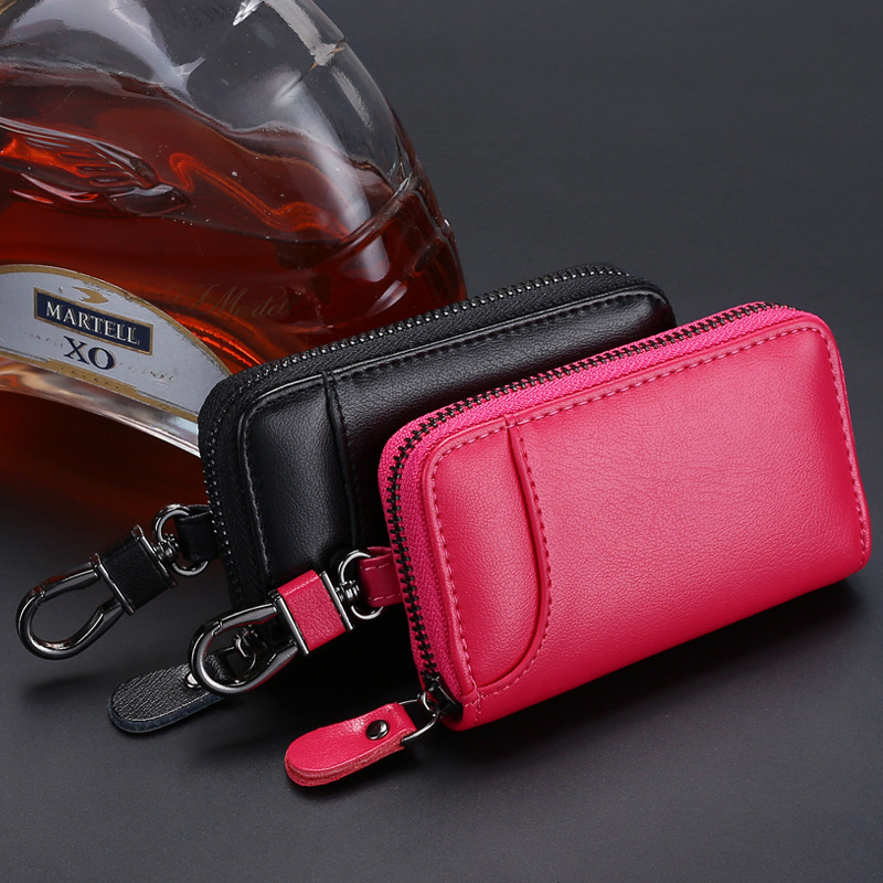 2024 New PU leather car key men's large-capacity zipper bag Women's hanging key couple driver's license bag details Picture