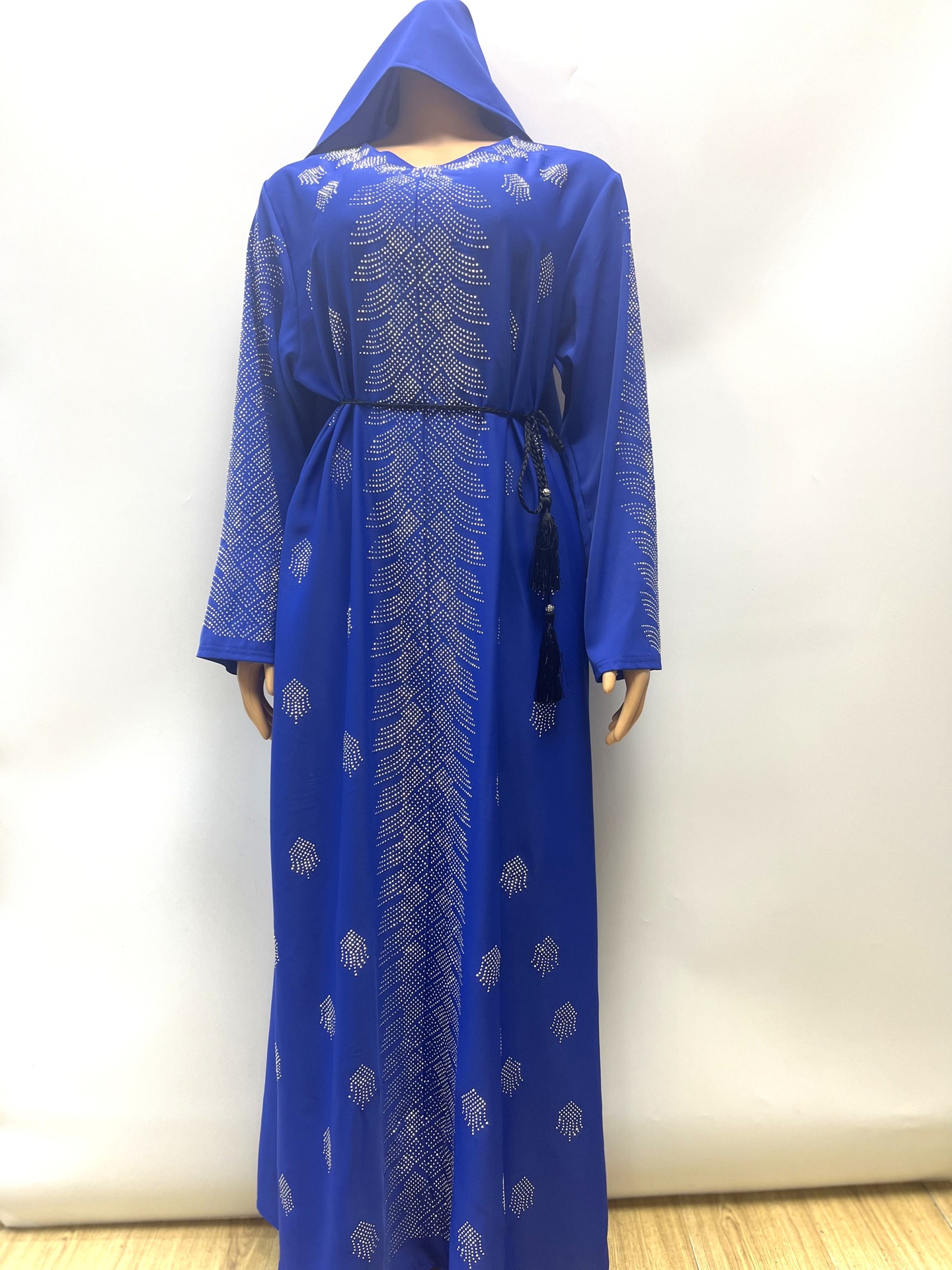 Aliexpress export solid color, rhinestone, loose-fitting, Dubai Saudi long dress, women's robe, prayer dress, abaya robe, women's style, hooded, Muslim