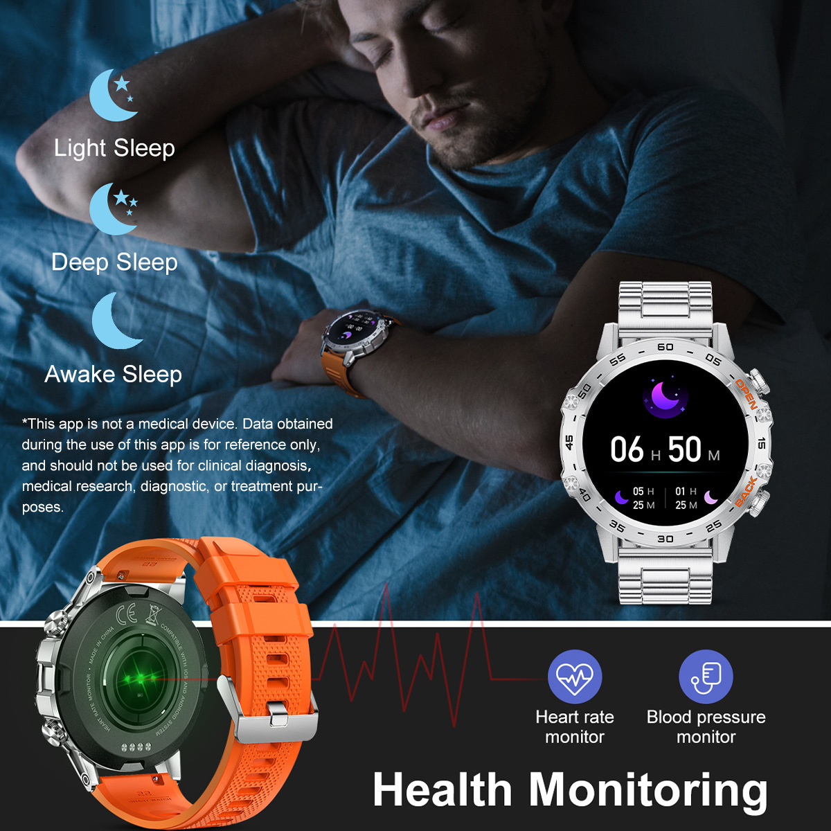 Cross-border Smartwatch K52 for Men, business, multi-functional, waterproof, health monitoring, blood pressure, heart rate, sports and outdoor details Picture