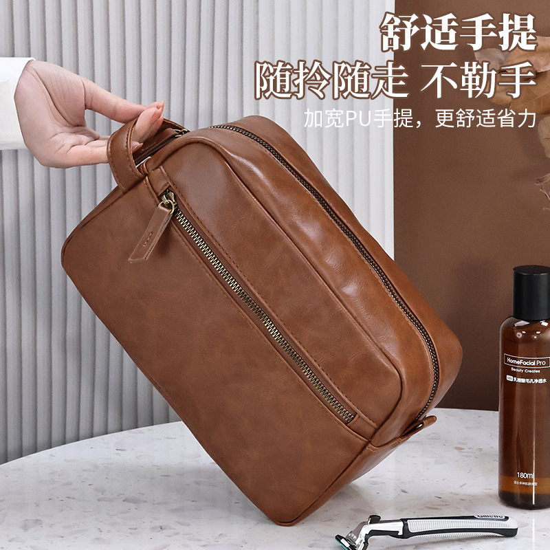 Simple business travel PU portable hand-held makeup men's toiletry bag, zoned storage, high appearance level, large capacity wholesale full figure