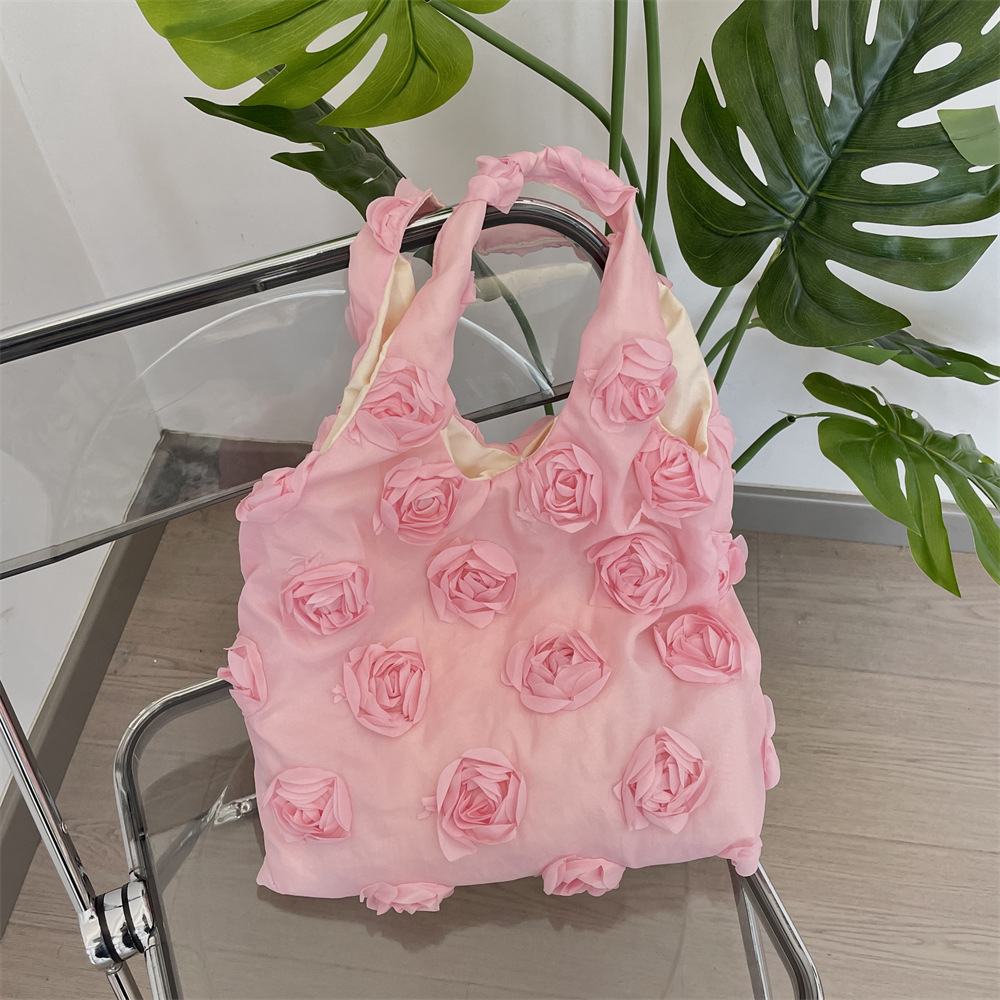 54162 Korean version, high appearance level, niche three-dimensional flower single-shoulder bag, travel and vacation canvas bag, large capacity vest bag Specification drawing