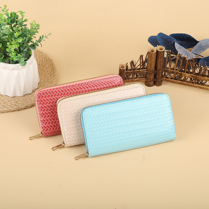 New women's wallet, long zipper phone case, woven pattern wallet, large capacity soft wallet, loose change clutch Specification drawing
