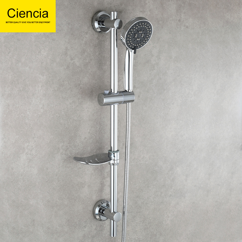 Non-drilling showerhead bracket set, showerhead lifting rod, sliding rod, showerhead seat, adjustable shower rod full figure