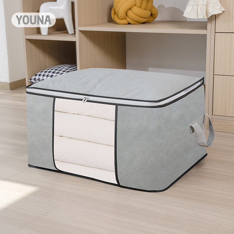 Non-woven fabric visible thickened bamboo charcoal cotton quilt storage bag, clothes sorting bag, large moving quilt storage and packing bag details Picture