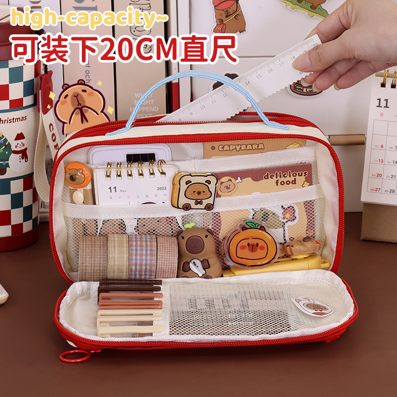 New cross-border retro hand-held large-capacity pencil case, high appearance level for girls, InS-style stationery box, primary school student stationery box Specification drawing