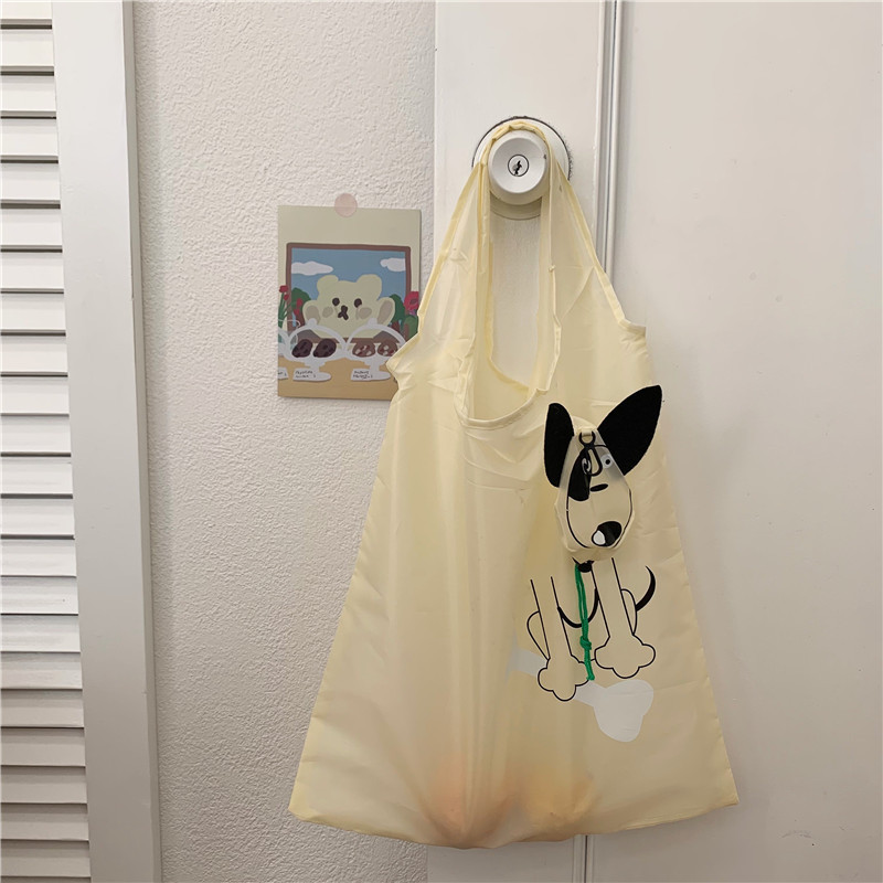 Ins-style simple cartoon dog foldable shopping bag, portable large-capacity eco-friendly garbage bag handbag details Picture