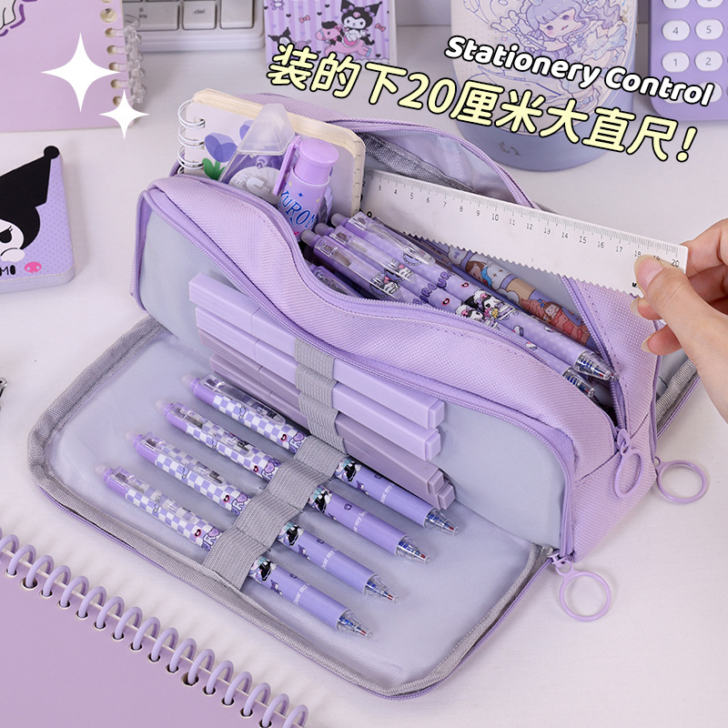 Amazon's best-selling three-window simple large-capacity pencil case for girls, high appearance level pencil case, junior high school student stationery box Application Scenario