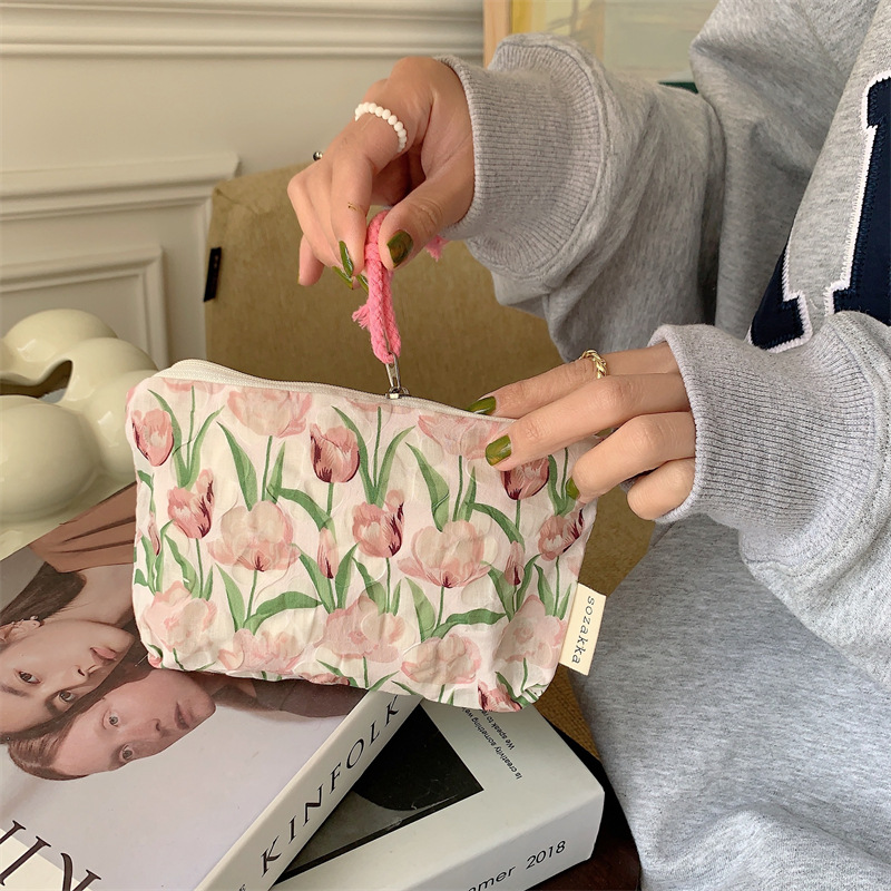 33262 Flower hand-held colorful rope bag, simple Japanese-style portable storage bag, portable toiletry and makeup bag, small storage bag details Picture
