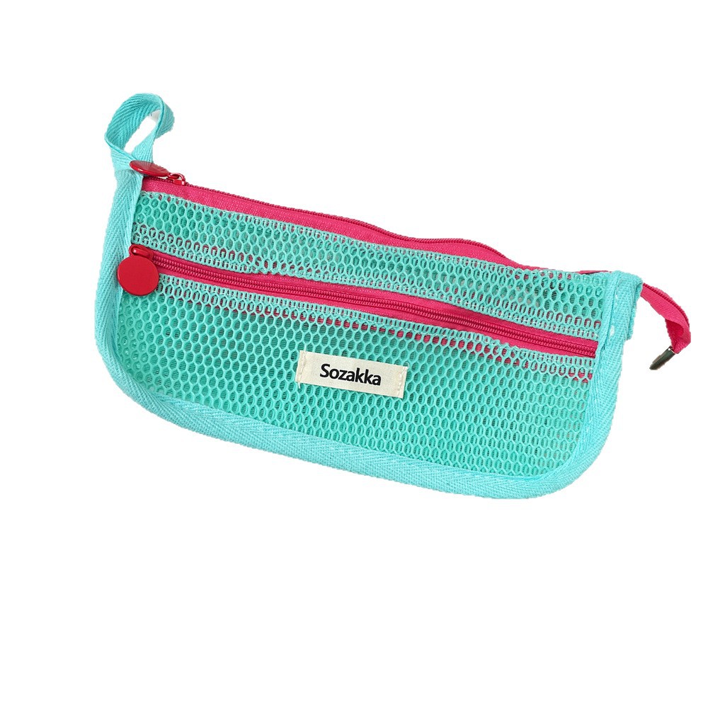 5612 Dopamine color-blocking cosmetic Bag, Large capacity pen case, Stationery Storage Bag, Portable mesh Pencil case Item Picture