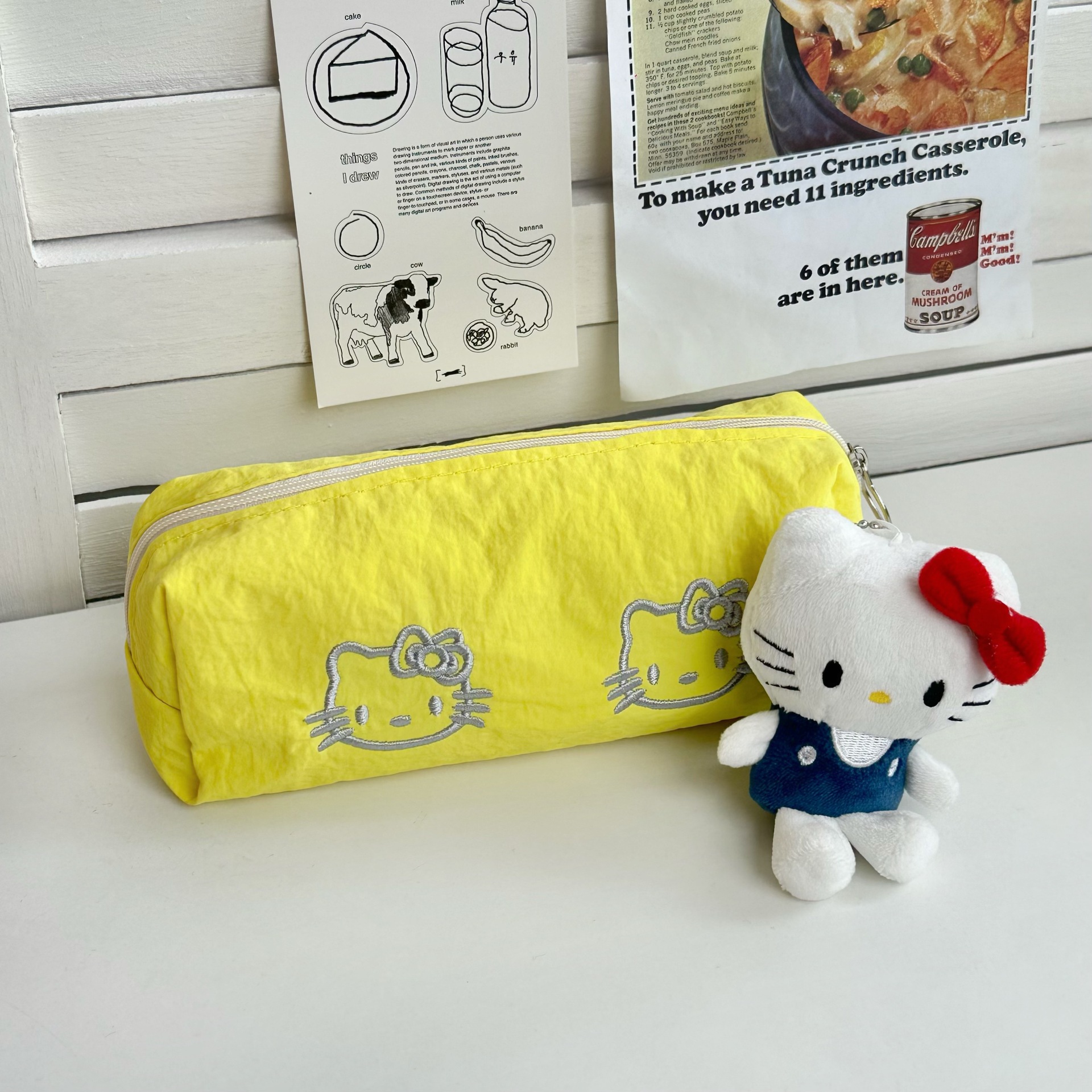 Vintage Japanese-style cat pen case, ins style, large capacity, cartoon cute embroidery, student stationery box, girl pencil case full figure
