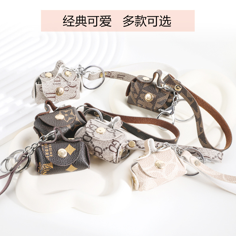 Monogram pendant, key card case, cute mini leather bag, coin purse, earphone case, storage bag, key case, for women full figure