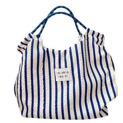 44181 Japanese and Korean striped tote canvas bag, women's summer large-capacity commuter single-shoulder bag, work handbag Item Picture