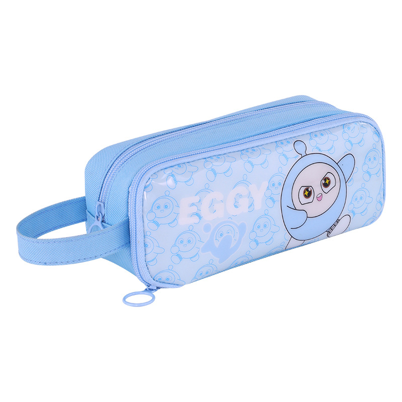 New cartoon cute cocoa egg double-layer transparent pencil case, ins high appearance level, large capacity, dirt-resistant pencil and stationery box Item Picture