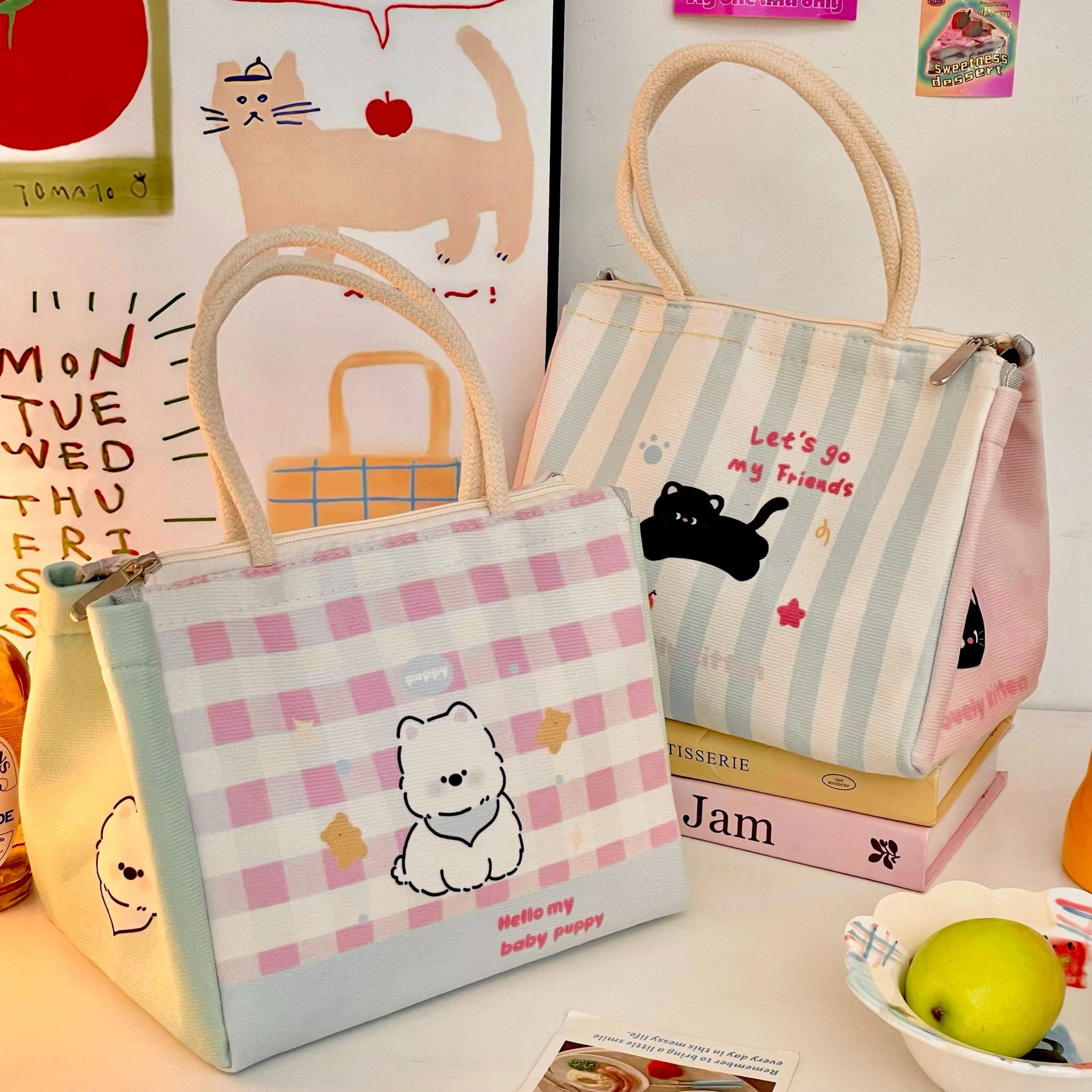 Cartoon cute and fun lunch box bag 2025 new style insulated bag for office workers and students to carry meals, cute and creative handbag full figure
