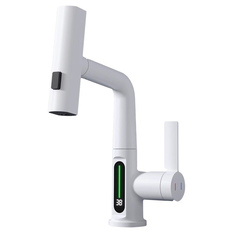 Wholesale of Feiyu washbasin faucet with universal rotating swing arm, multi-functional stainless steel pull-out faucet for heating and cooling Item Picture