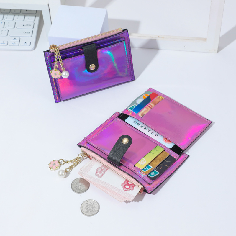New bag, women's wallet, short wallet, women's laser colorful, fashionable and simple, student coin purse, women's niche design details Picture