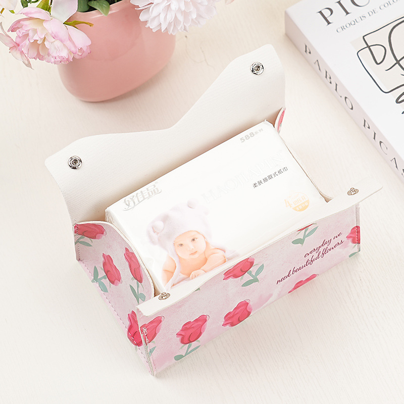 New flower-shaped leather tissue box with high appearance level, hotel and household waterproof and oil-proof napkin storage, coffee table tissue box Application Scenario