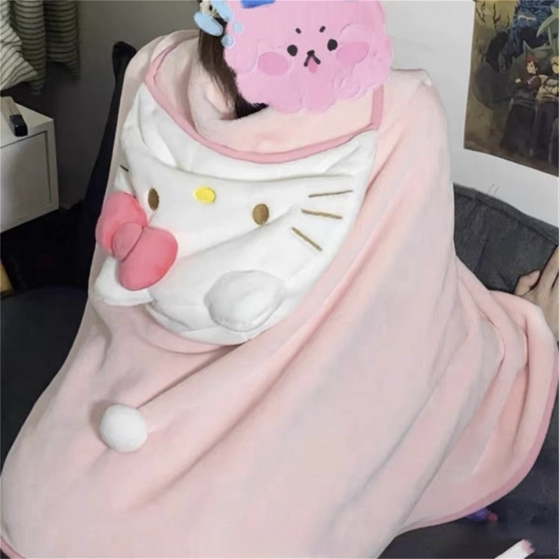 New cartoon cat blanket, summer office nap air conditioning blanket, nap magic tool, coral fleece shawl blanket Specification drawing