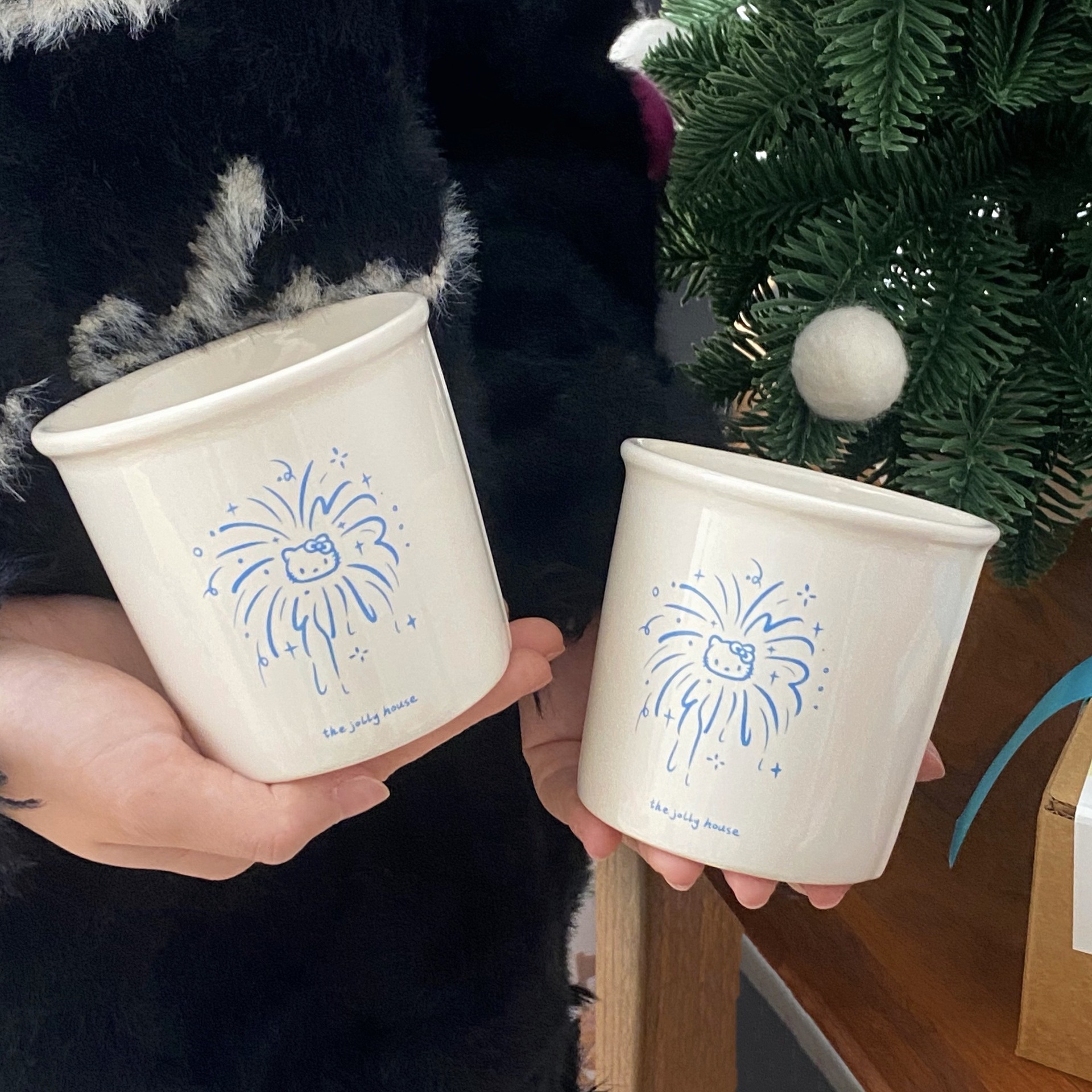 Original firework cat mugs, ceramic cups, cute paper cups, hand-held cups, coffee cups, birthday gifts, water cups Application Scenario