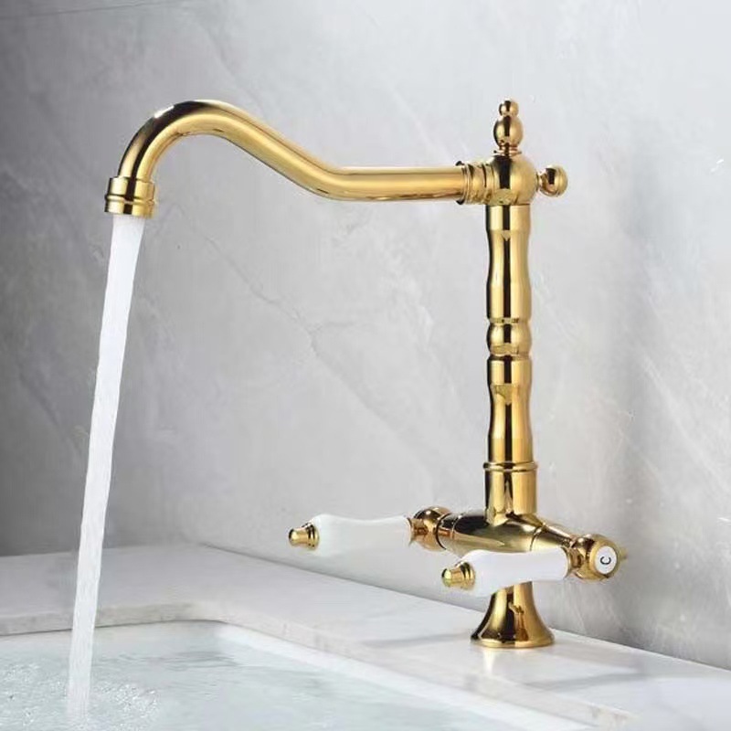 Full copper and gold French faucet collection, washbasin, washing machine, spray gun set, hot and cold kitchen water purifier faucet full figure