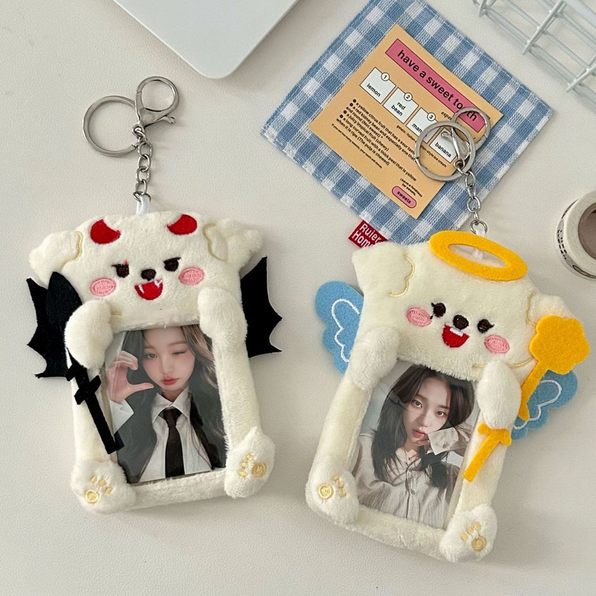 Angel and Devil plush card case, Korean InS-style Polaroid Guka idol small card display pendant, couple style Specification drawing