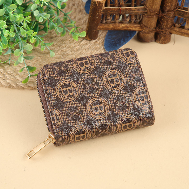 New short wallet, printed coin purse, wallet, card wallet, old pattern, multiple slots, small and small zipper wallet full figure