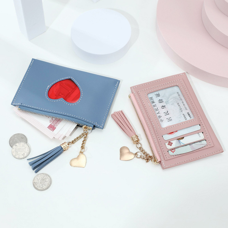 2021 New Style wallet card case with heart tassels, a simple and fashionable zipper case for girls on Instagram full figure