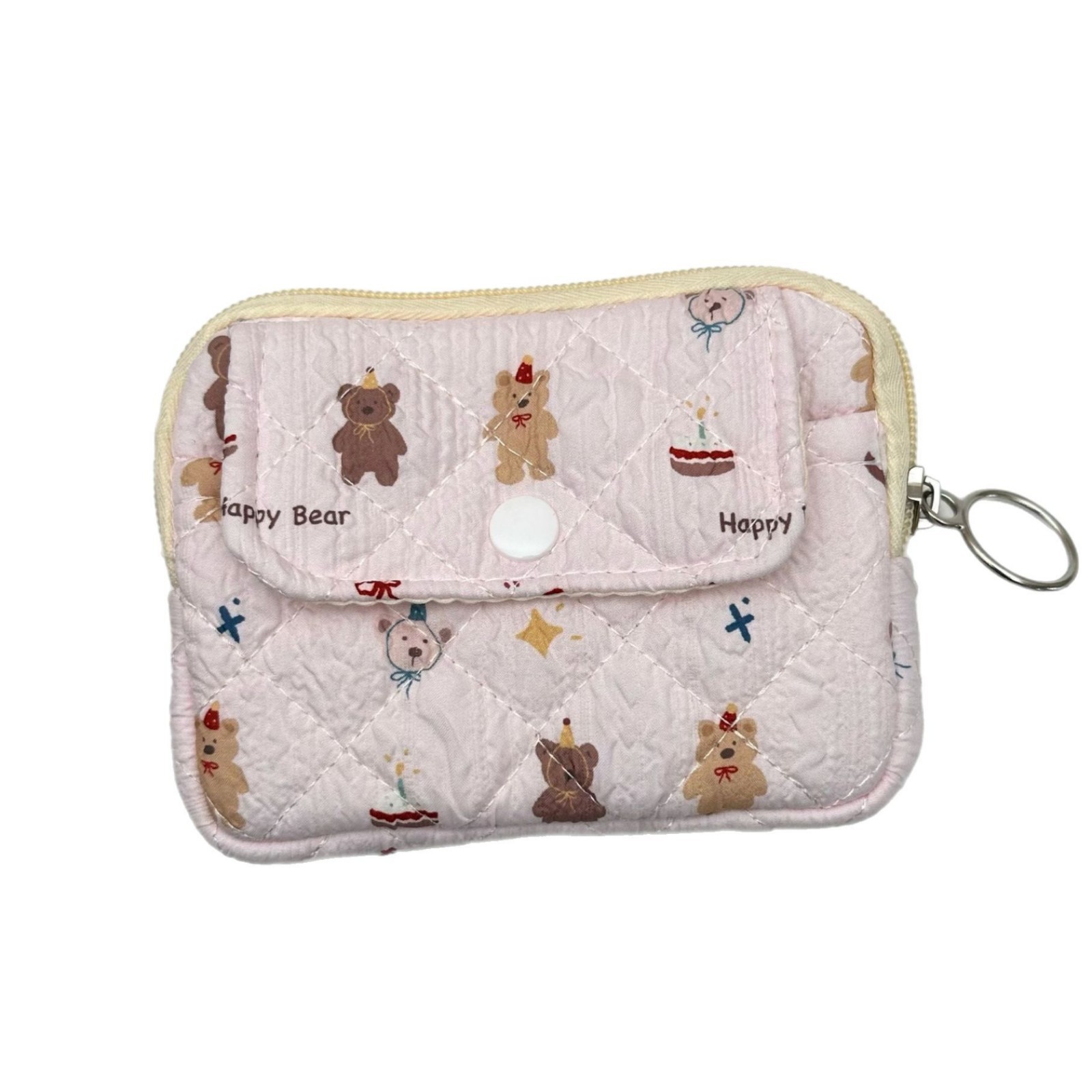 Cartoon bear button coin purse, Ins-style portable button makeup bag, multi-functional coin purse, ID card storage bag Item Picture