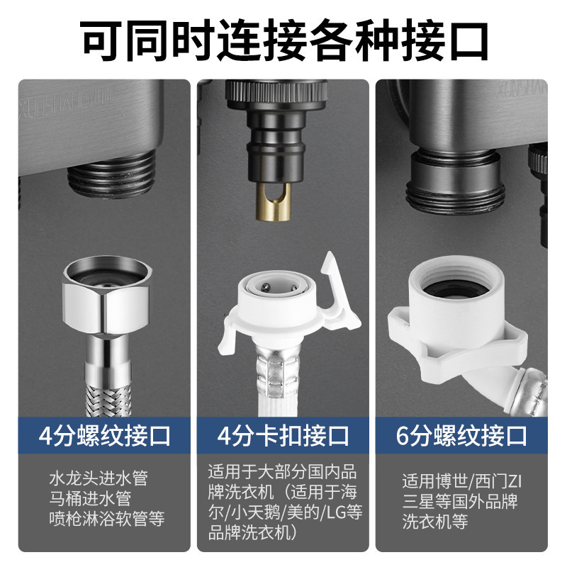 Special faucet for gun dust washing machine, mini for small space, 4-6 points universal explosion-proof de-pipe stop water T-type Angle valve details Picture