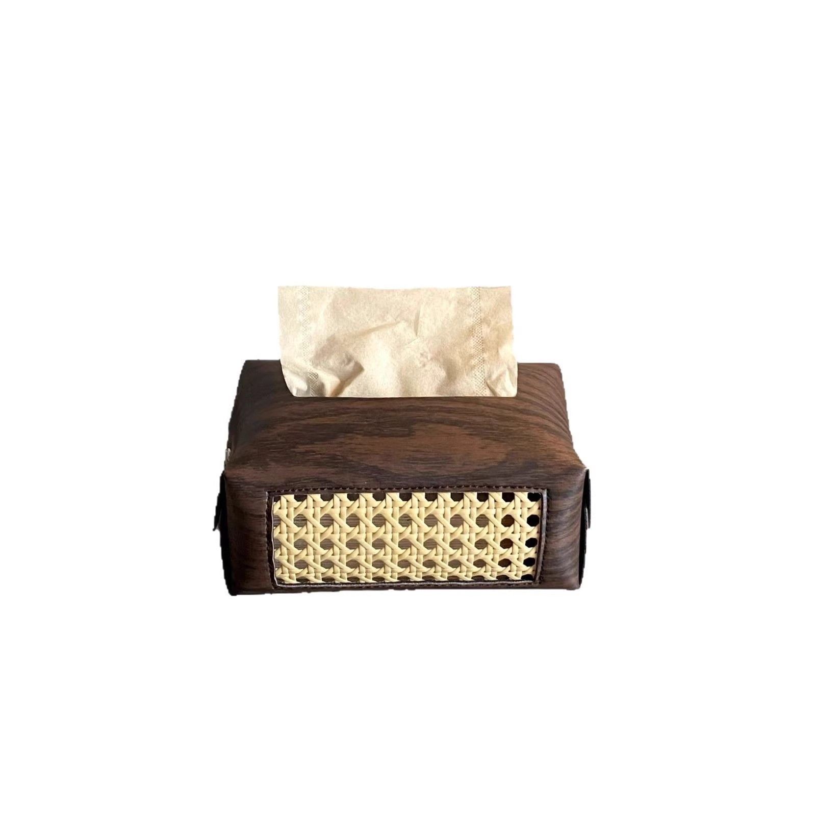 Wooden and leather tissue box with a high appearance level, a light luxury and high-end feel for the living room, and a creative tissue box cover Item Picture