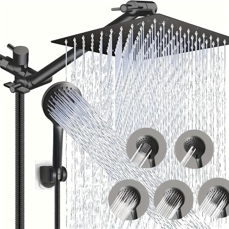 Amazon electroplated stainless steel top spray belt extended arm arm multi-functional handheld shower wall-mounted exposed showerhead set Item Picture