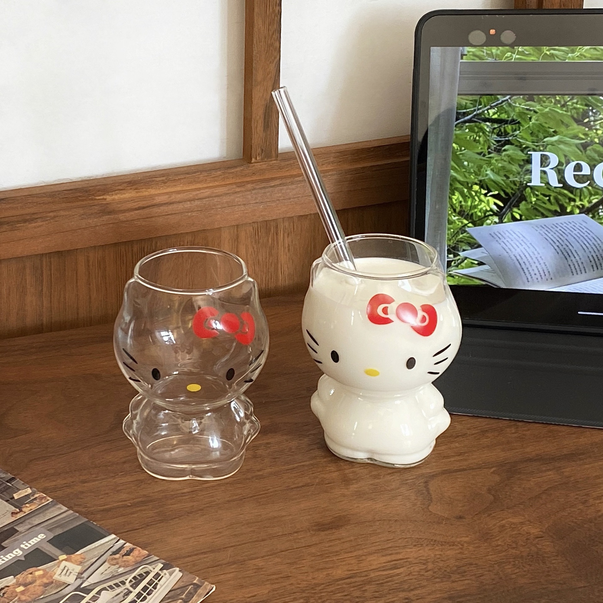 Katon cat cups, ins style, high-end, niche glass cups, water cups, home breakfast cups, milk cups, juice cups full figure