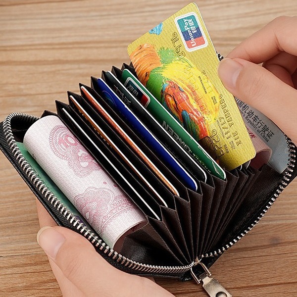 Amazon's best-selling card case with accordion zipper, bank card case, key case, pu multi-functional foreign trade card case with lychee pattern Specification drawing