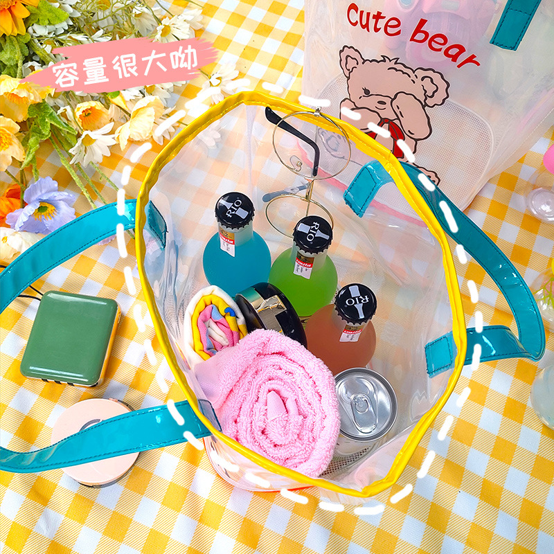 Cute cartoon bear tote bag, girlish transparent PVC jelly bag, portable large-capacity beach bag and swimming bag details Picture