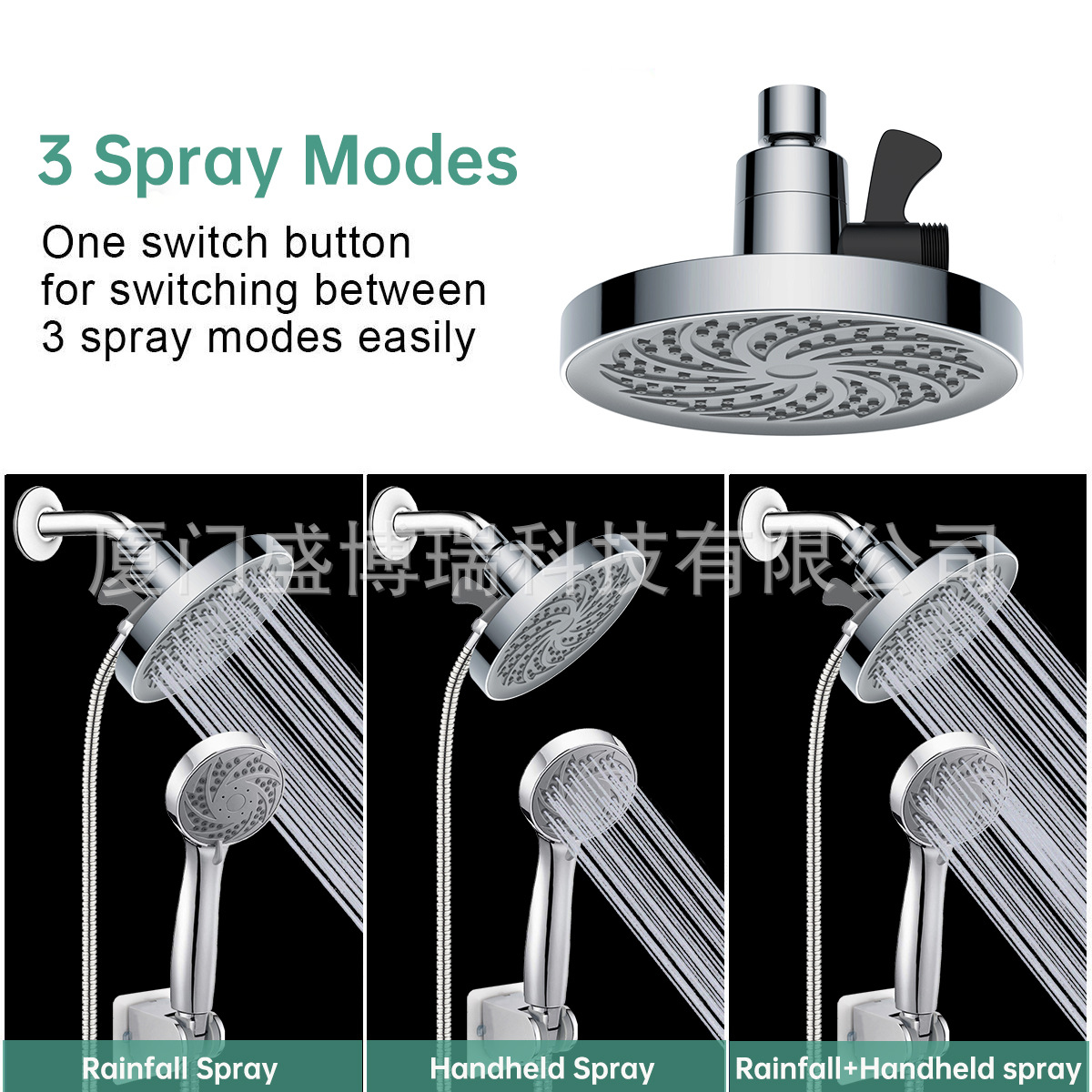 Cross-border 3-function handheld circular pressurized top spray with three-way manifold set, American-style shower double showerhead set Application Scenario