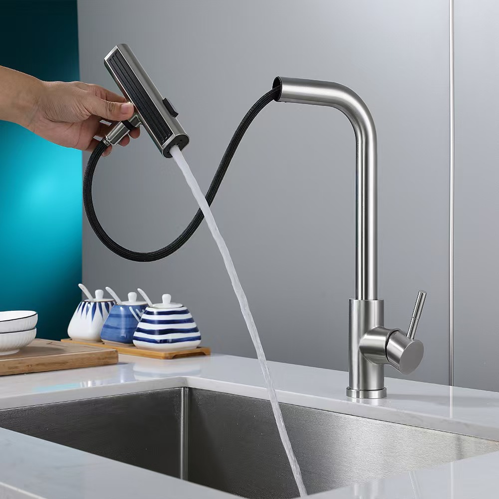Cross-border foreign trade kitchen pull-out faucet, cold and hot water dual-purpose kitchen, hand washing and vegetable washing basin, waterfall shower faucet details Picture