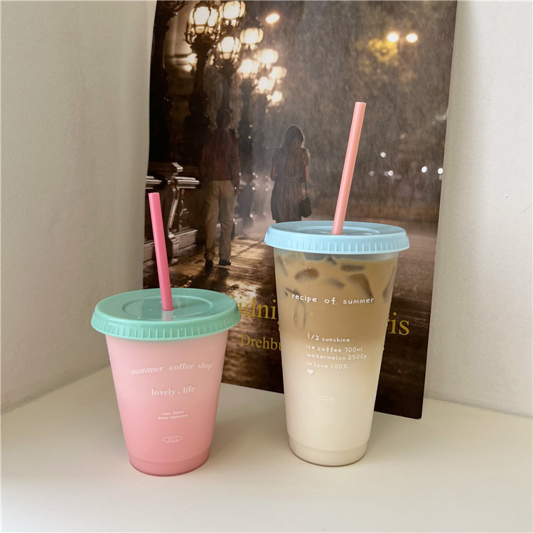 Self-made InS-style candy-colored summer coffee cup, plastic straw cup, large-capacity portable cup, girlish water cup full figure