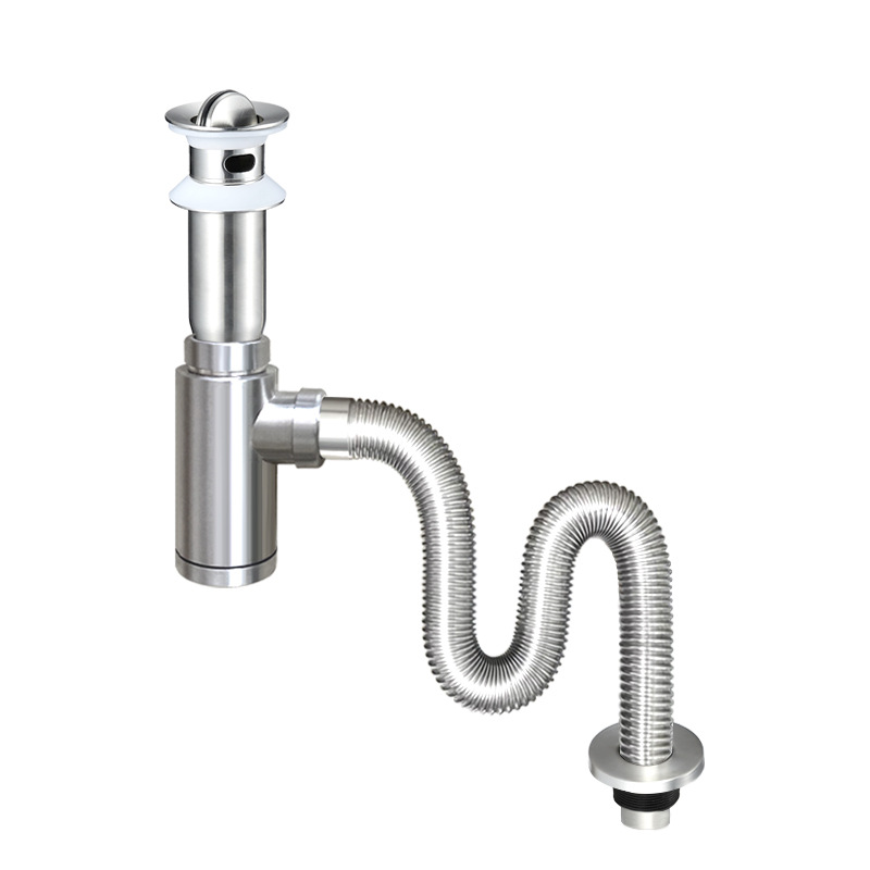 Wall drainage set 304 steel separator, P-bend no-glue bottle type siphonic deodorizer, right-angle horizontal drainage pipe Item Picture