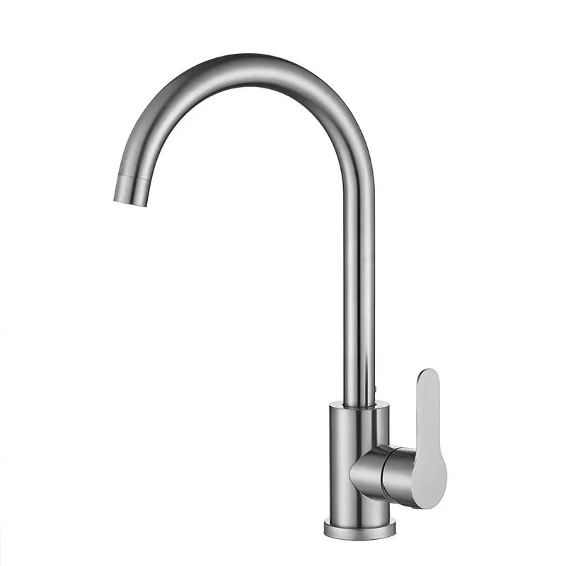 304 stainless steel kitchen sink faucet, cold and hot kitchen sink large curved faucet, stainless steel 7-shaped curved faucet full figure