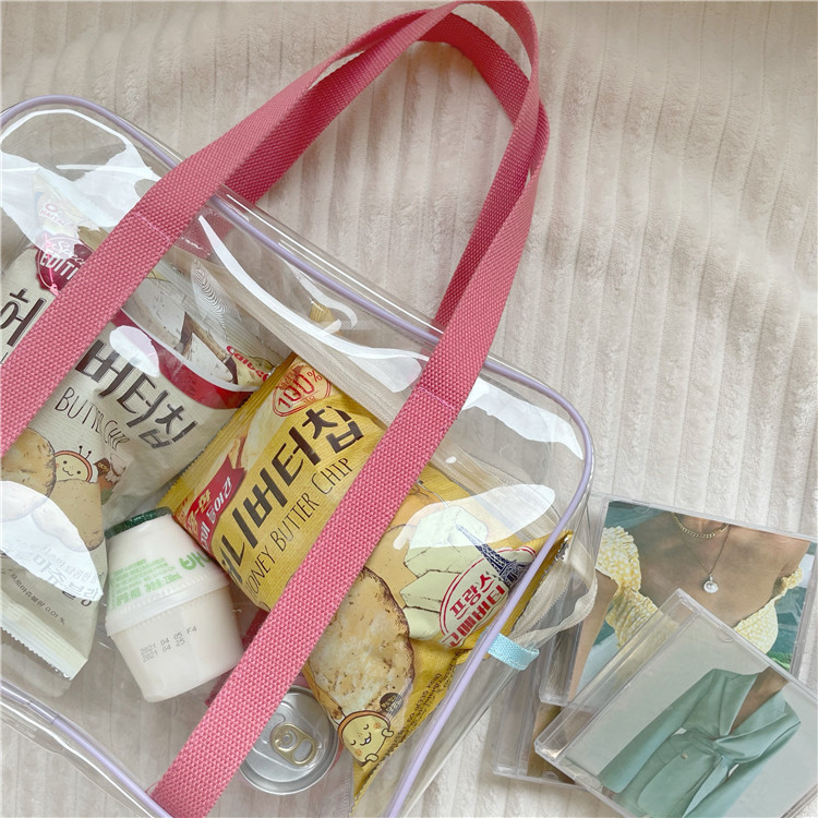 Korean InS-style transparent macaron jelly bag, summer large-capacity waterproof swimming hand-held beach bag for vacation Item Picture