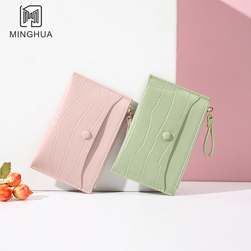 New InS-style summer coin purse, leather texture, solid color, simple and popular cross-border zipper card case wholesale full figure