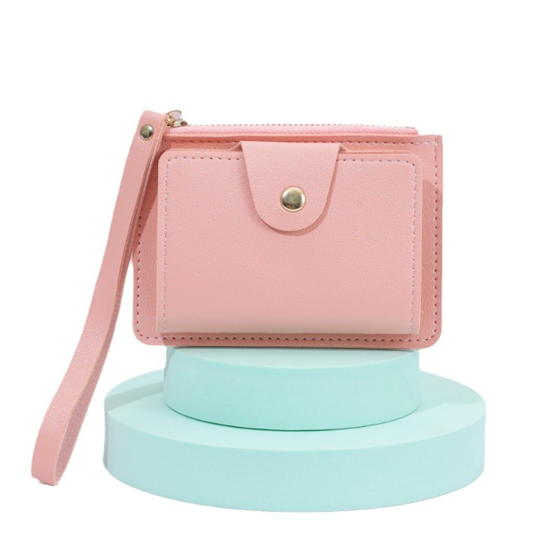 New women's wallet, short wallet, thin card case, wrist strap, cute and simple, student coin purse, women's niche Item Picture
